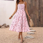 Women's Floral Layered Swing Suspender Long Dress