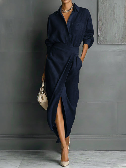 Casual Linen And Cotton Shirt And Skirt Two-piece Set